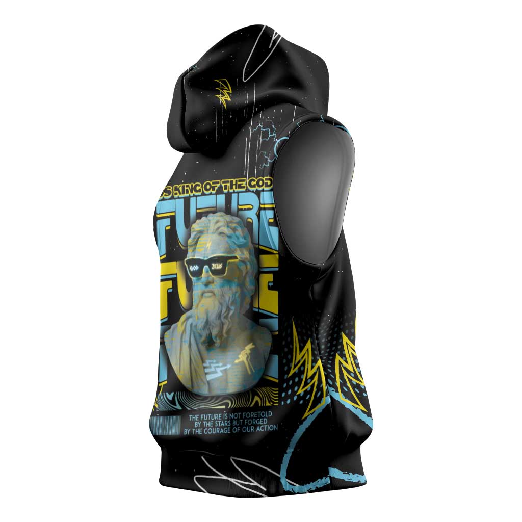 Ancient Greek Zeus Sleeveless Hoodie Futuristic Style - Wonder Print Shop