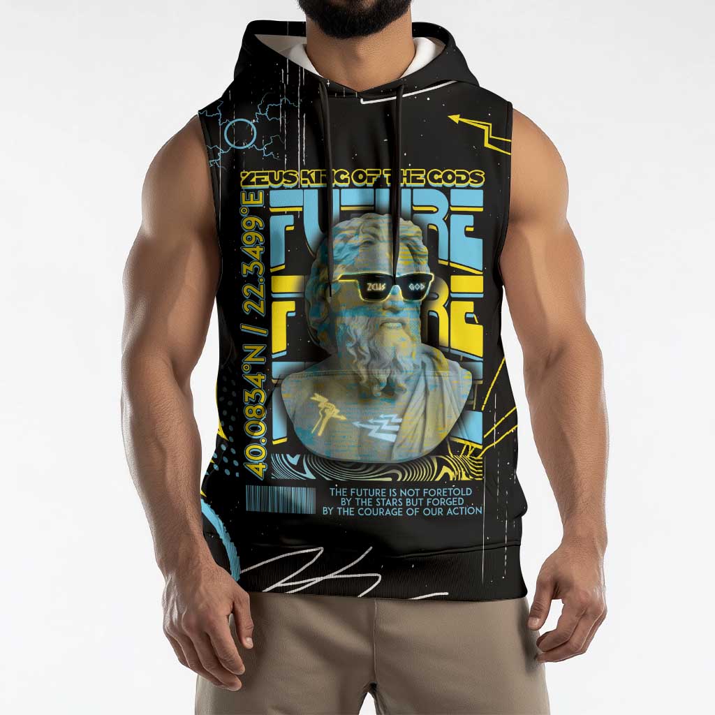 Ancient Greek Zeus Sleeveless Hoodie Futuristic Style - Wonder Print Shop