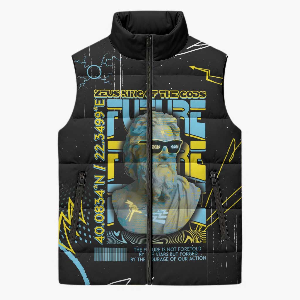 Ancient Greek Zeus Sleeveless Puffer Jacket Futuristic Style - Wonder Print Shop