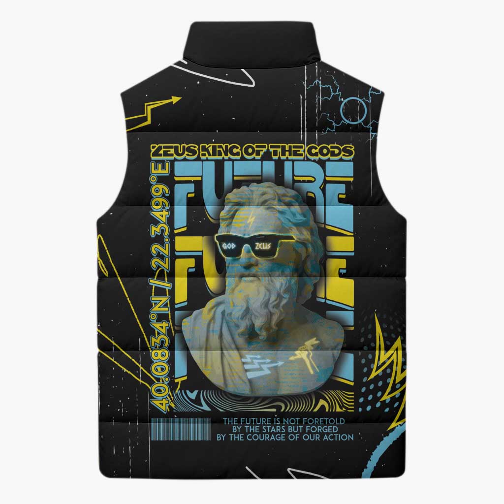 Ancient Greek Zeus Sleeveless Puffer Jacket Futuristic Style - Wonder Print Shop