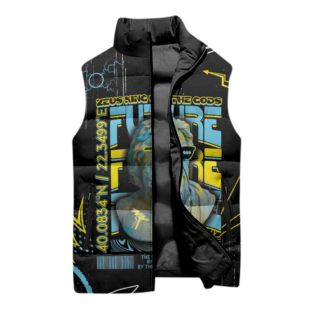 Ancient Greek Zeus Sleeveless Puffer Jacket Futuristic Style - Wonder Print Shop