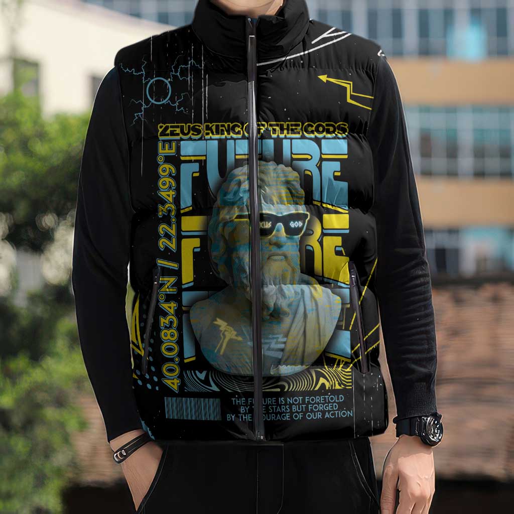 Ancient Greek Zeus Sleeveless Puffer Jacket Futuristic Style - Wonder Print Shop