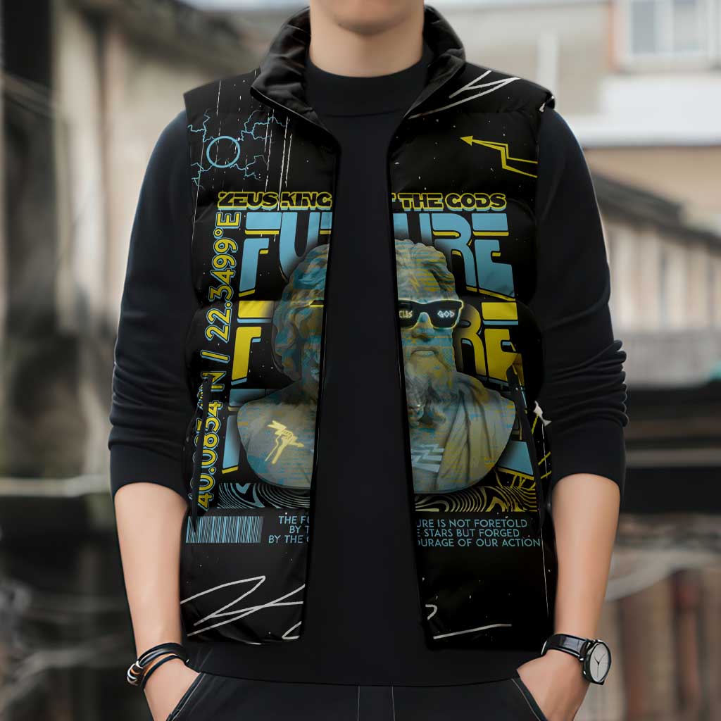 Ancient Greek Zeus Sleeveless Puffer Jacket Futuristic Style - Wonder Print Shop