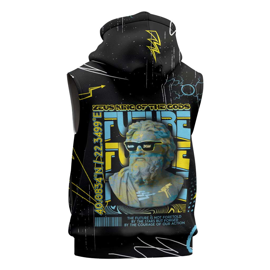 Ancient Greek Zeus Sleeveless Zip Hoodie Futuristic Style - Wonder Print Shop