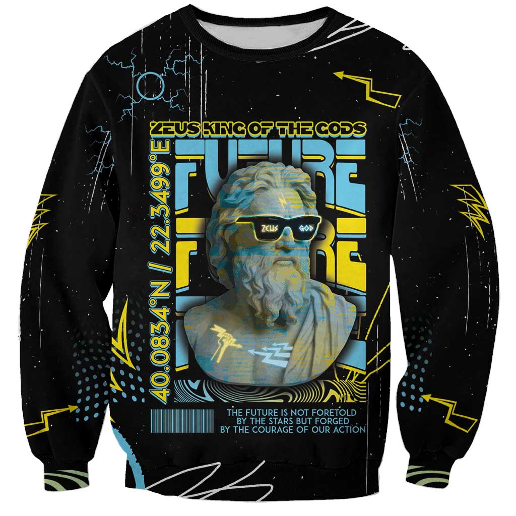 Ancient Greek Zeus Sweatshirt Futuristic Style - Wonder Print Shop