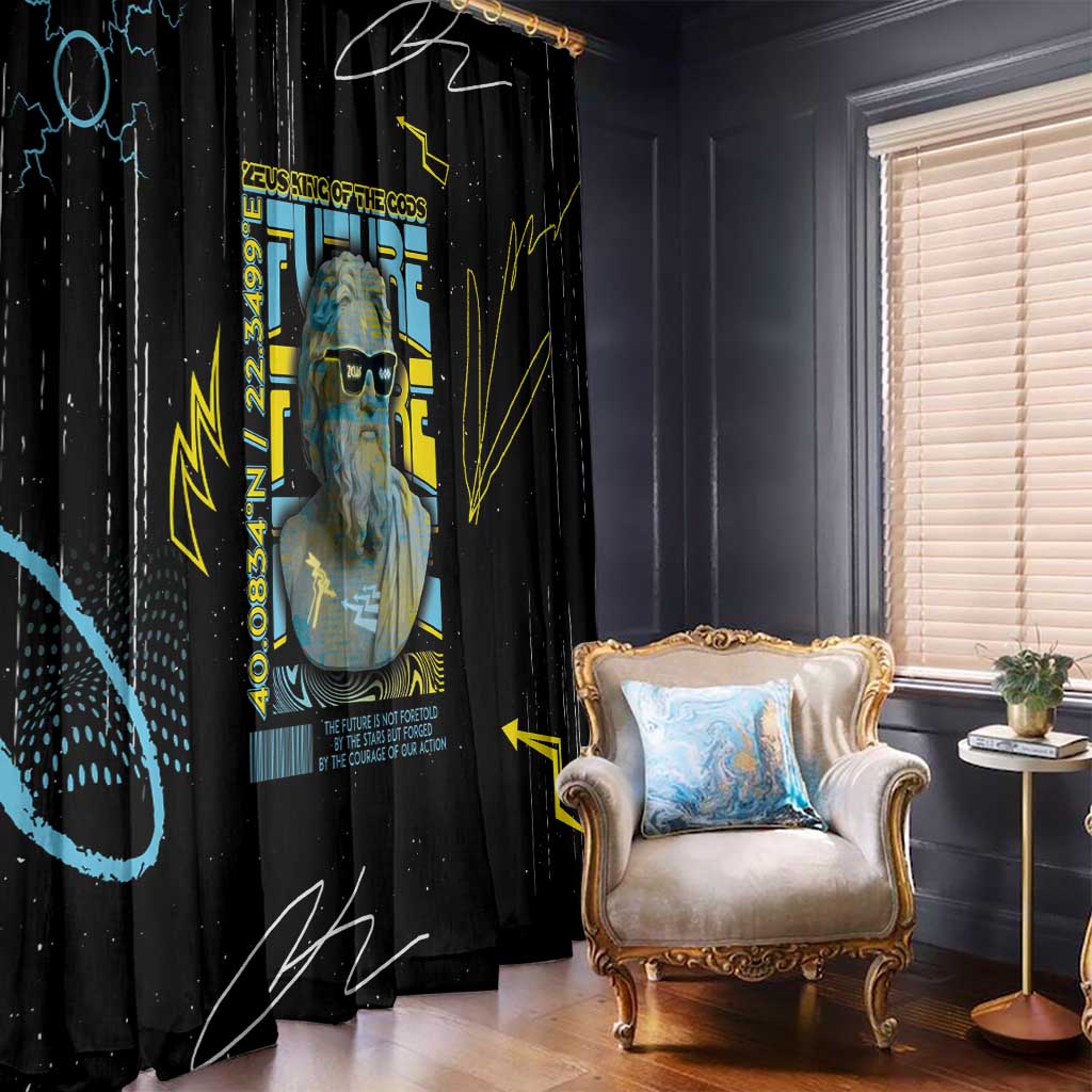 Ancient Greek Zeus Window Curtain Futuristic Style - Wonder Print Shop