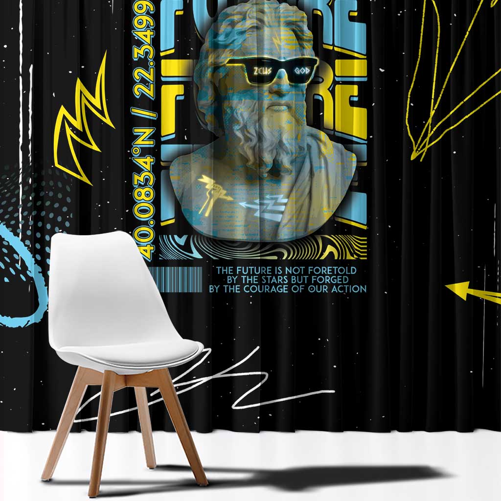 Ancient Greek Zeus Window Curtain Futuristic Style - Wonder Print Shop