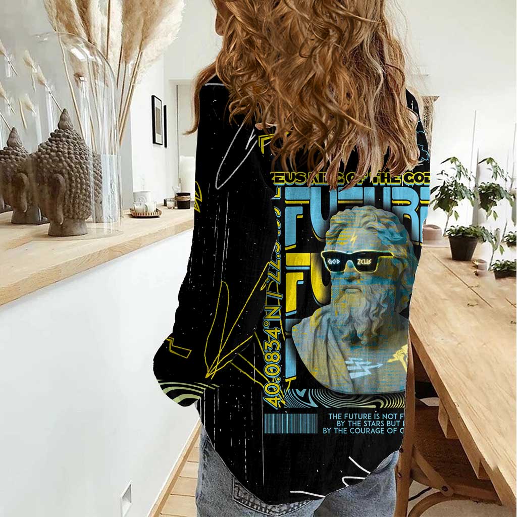 Ancient Greek Zeus Women Casual Shirt Futuristic Style - Wonder Print Shop