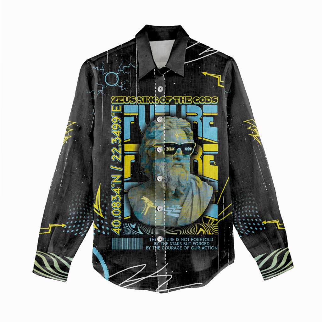 Ancient Greek Zeus Women Casual Shirt Futuristic Style - Wonder Print Shop