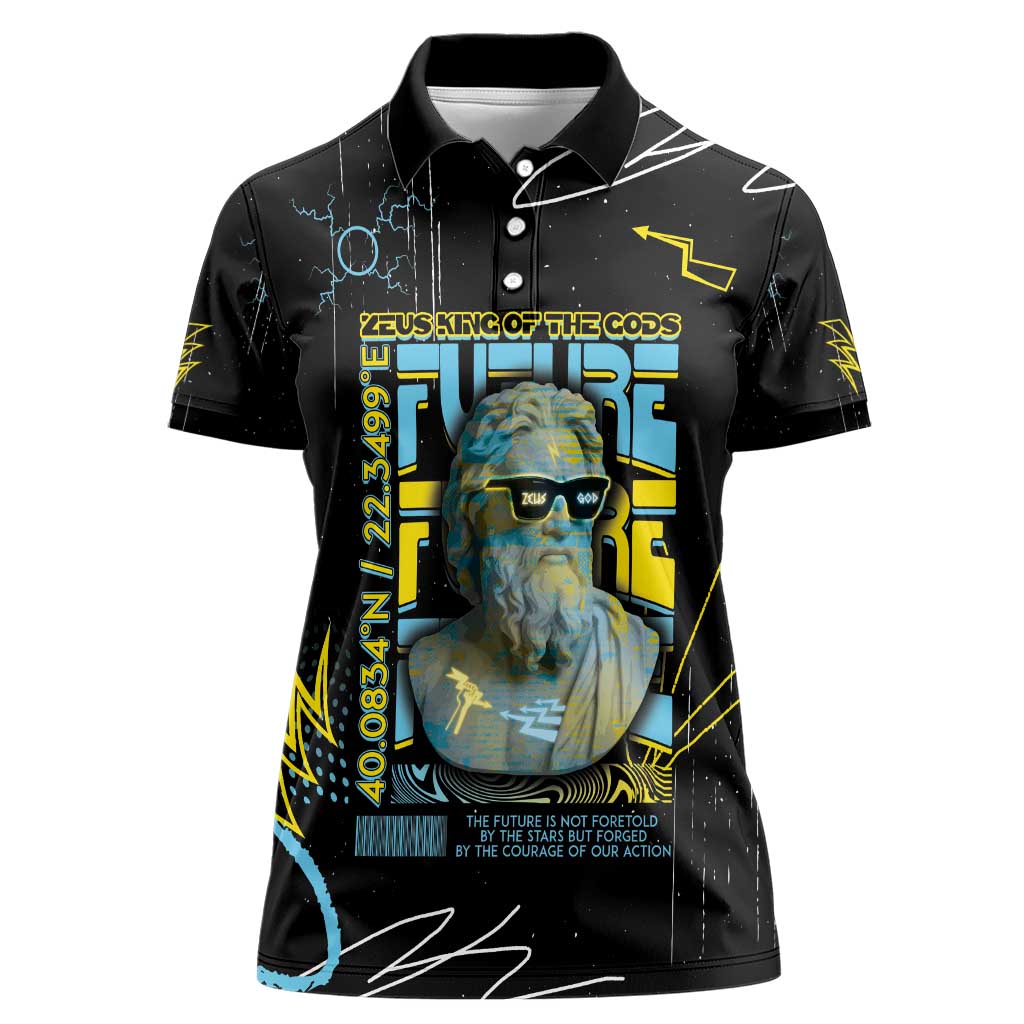 Ancient Greek Zeus Women Polo Shirt Futuristic Style - Wonder Print Shop