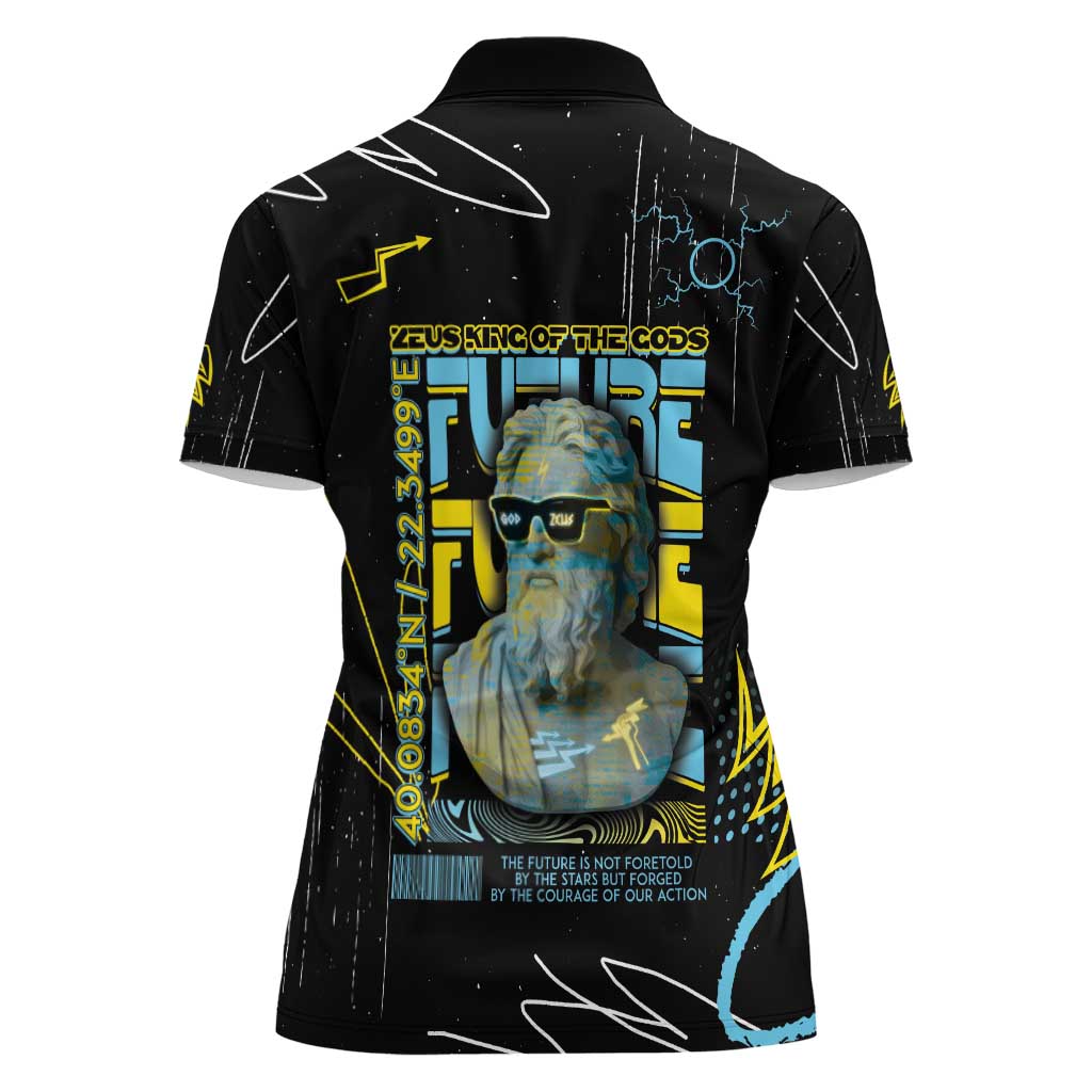 Ancient Greek Zeus Women Polo Shirt Futuristic Style - Wonder Print Shop