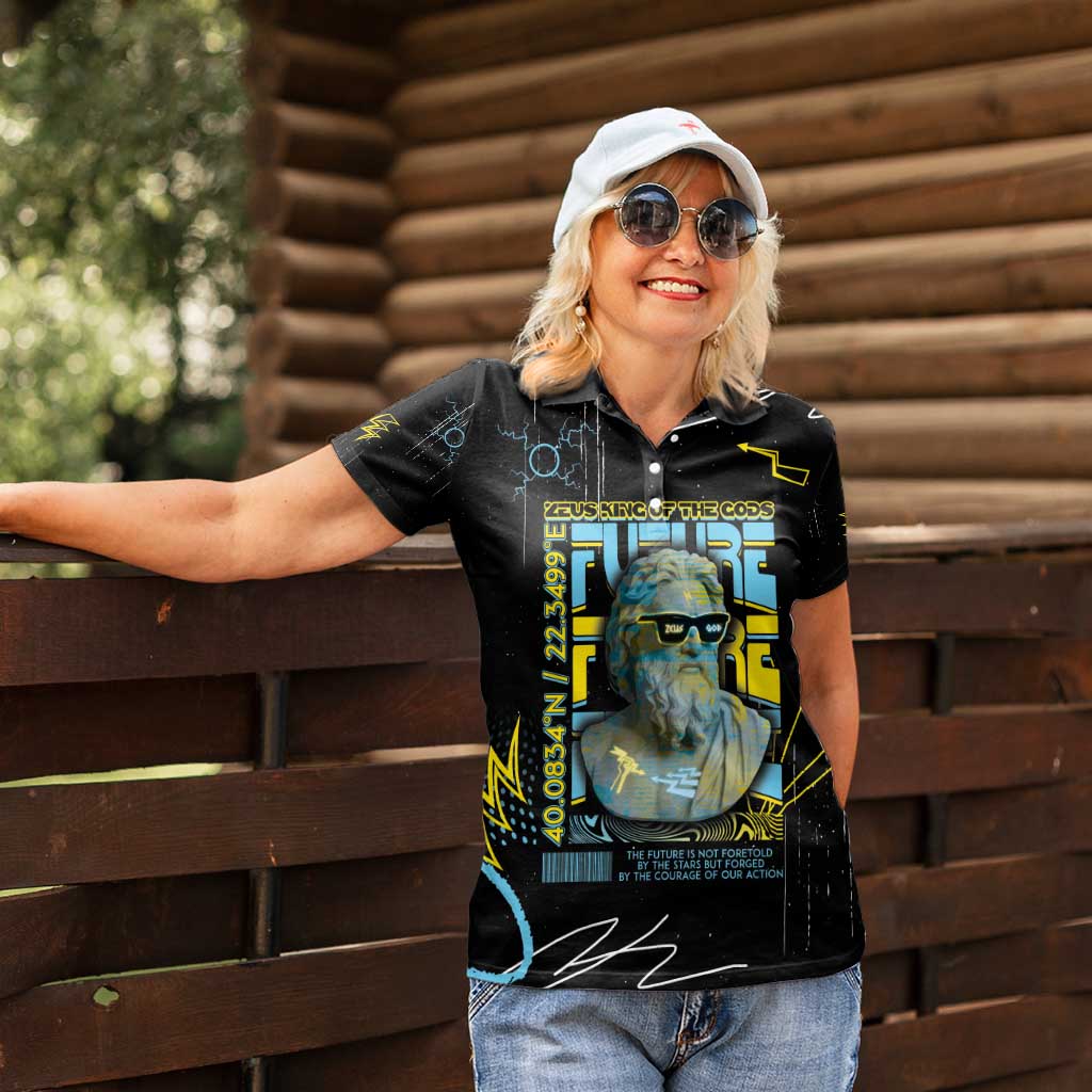 Ancient Greek Zeus Women Polo Shirt Futuristic Style - Wonder Print Shop