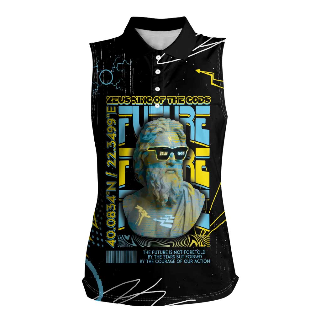 Ancient Greek Zeus Women Sleeveless Polo Shirt Futuristic Style - Wonder Print Shop