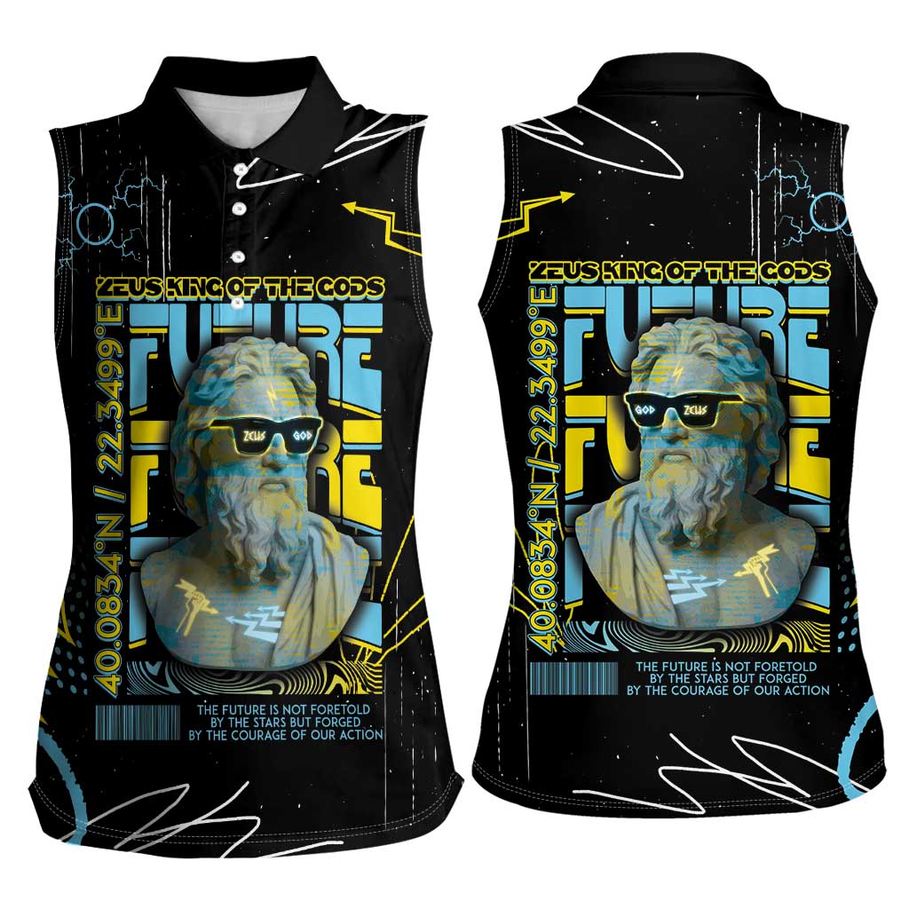 Ancient Greek Zeus Women Sleeveless Polo Shirt Futuristic Style - Wonder Print Shop