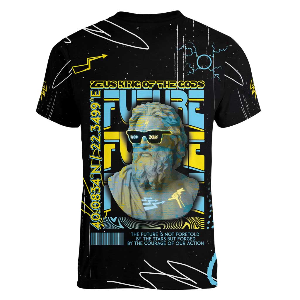 Ancient Greek Zeus Women V-Neck T-Shirt Futuristic Style - Wonder Print Shop