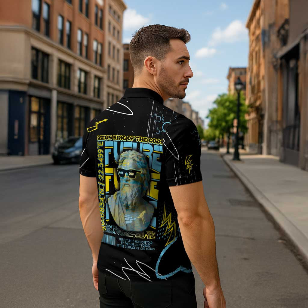 Ancient Greek Zeus Zipper Polo Shirt Futuristic Style - Wonder Print Shop