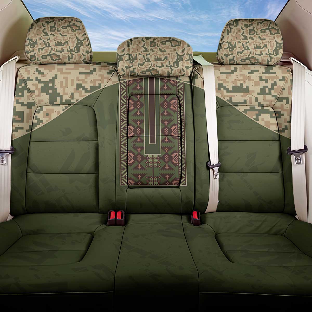 Ukraine Vyshyvanka Motif Back Car Seat Cover Ukrainian Military Style - Wonder Print Shop