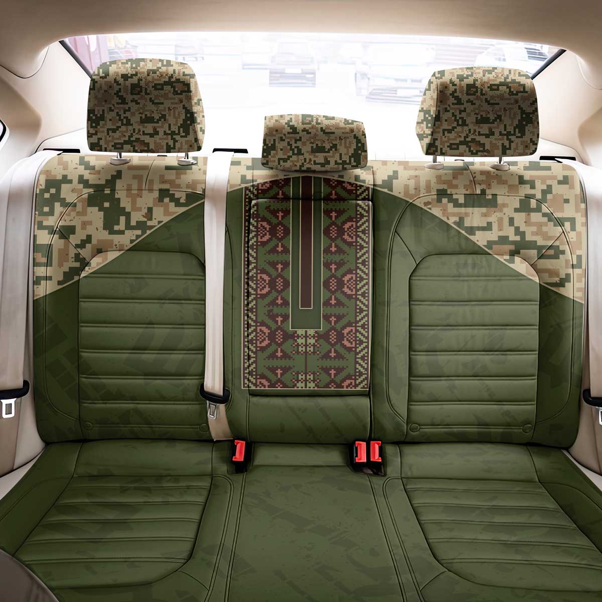 Ukraine Vyshyvanka Motif Back Car Seat Cover Ukrainian Military Style - Wonder Print Shop