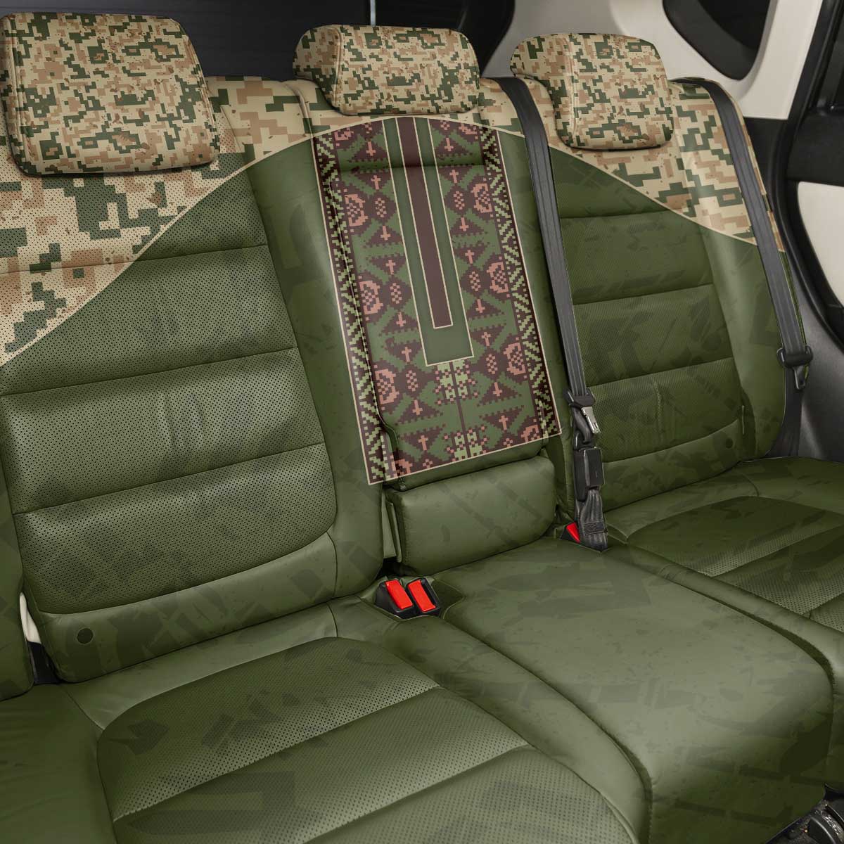 Ukraine Vyshyvanka Motif Back Car Seat Cover Ukrainian Military Style - Wonder Print Shop