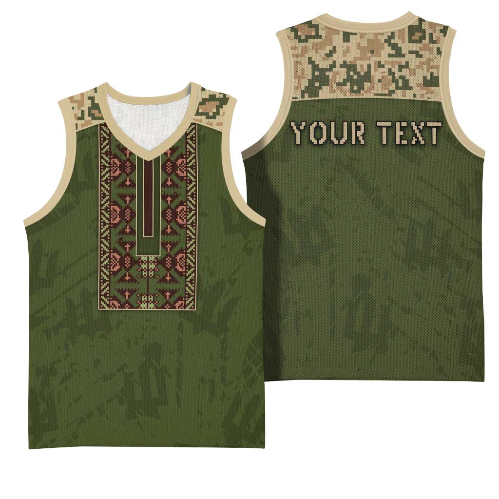 Personalized Ukraine Vyshyvanka Motif Basketball Jersey Ukrainian Military Style - Wonder Print Shop