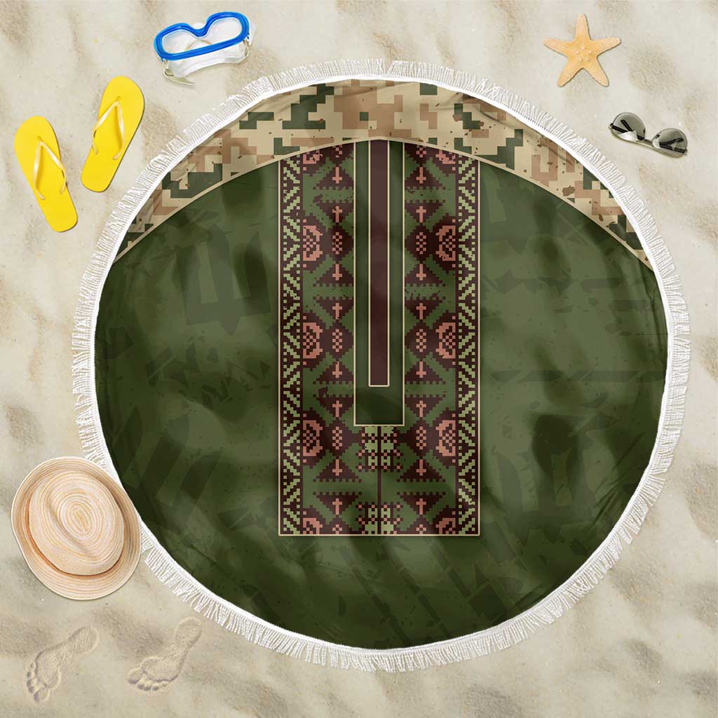 Ukraine Vyshyvanka Motif Beach Blanket Ukrainian Military Style - Wonder Print Shop