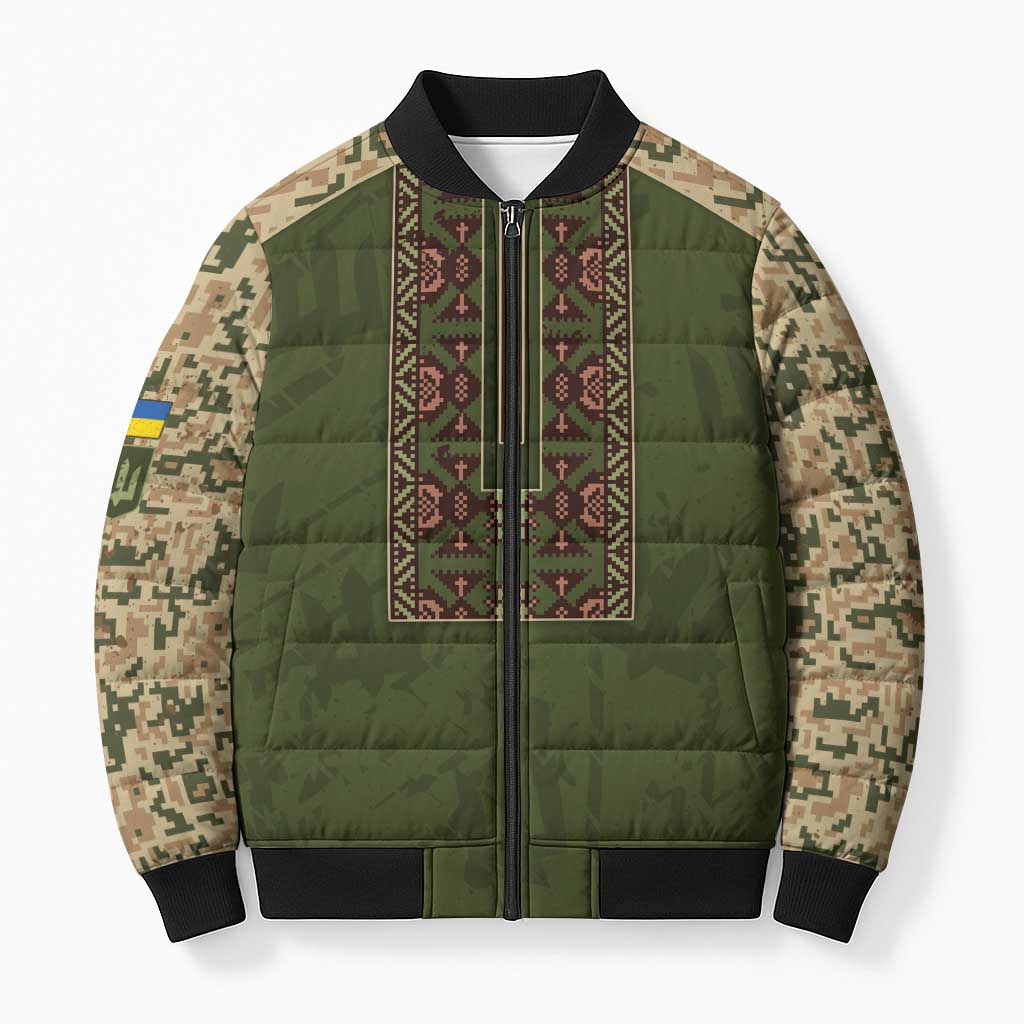 Personalized Ukraine Vyshyvanka Motif Bomber Puffer Jacket Ukrainian Military Style - Wonder Print Shop