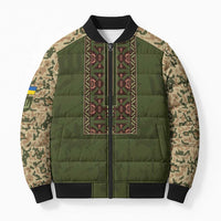 Personalized Ukraine Vyshyvanka Motif Bomber Puffer Jacket Ukrainian Military Style - Wonder Print Shop