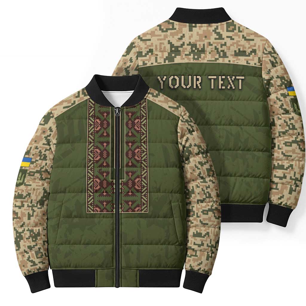 Personalized Ukraine Vyshyvanka Motif Bomber Puffer Jacket Ukrainian Military Style - Wonder Print Shop