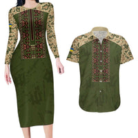 Personalized Ukraine Vyshyvanka Motif Couples Matching Long Sleeve Bodycon Dress and Hawaiian Shirt Ukrainian Military Style - Wonder Print Shop