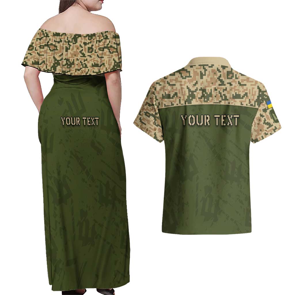 Personalized Ukraine Vyshyvanka Motif Couples Matching Off Shoulder Maxi Dress and Hawaiian Shirt Ukrainian Military Style - Wonder Print Shop
