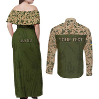 Personalized Ukraine Vyshyvanka Motif Couples Matching Off Shoulder Maxi Dress and Long Sleeve Button Shirt Ukrainian Military Style - Wonder Print Shop
