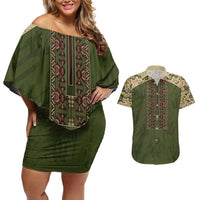 Personalized Ukraine Vyshyvanka Motif Couples Matching Off Shoulder Short Dress and Hawaiian Shirt Ukrainian Military Style - Wonder Print Shop