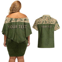 Personalized Ukraine Vyshyvanka Motif Couples Matching Off Shoulder Short Dress and Hawaiian Shirt Ukrainian Military Style - Wonder Print Shop