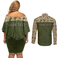 Personalized Ukraine Vyshyvanka Motif Couples Matching Off Shoulder Short Dress and Long Sleeve Button Shirt Ukrainian Military Style - Wonder Print Shop