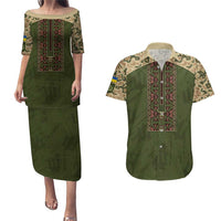 Personalized Ukraine Vyshyvanka Motif Couples Matching Puletasi and Hawaiian Shirt Ukrainian Military Style - Wonder Print Shop