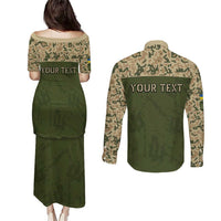 Personalized Ukraine Vyshyvanka Motif Couples Matching Puletasi and Long Sleeve Button Shirt Ukrainian Military Style - Wonder Print Shop
