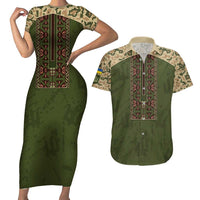 Personalized Ukraine Vyshyvanka Motif Couples Matching Short Sleeve Bodycon Dress and Hawaiian Shirt Ukrainian Military Style - Wonder Print Shop