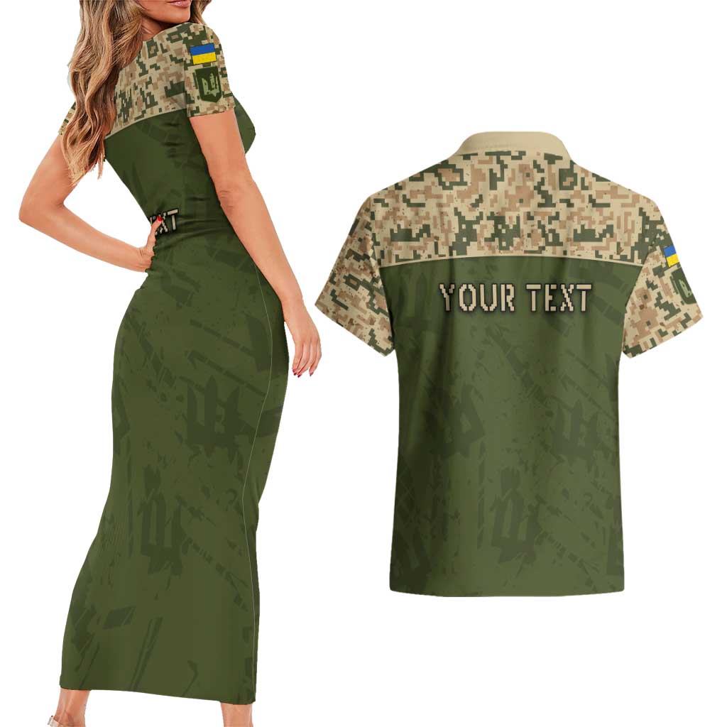 Personalized Ukraine Vyshyvanka Motif Couples Matching Short Sleeve Bodycon Dress and Hawaiian Shirt Ukrainian Military Style - Wonder Print Shop