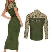 Personalized Ukraine Vyshyvanka Motif Couples Matching Short Sleeve Bodycon Dress and Long Sleeve Button Shirt Ukrainian Military Style - Wonder Print Shop