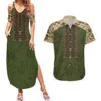 Personalized Ukraine Vyshyvanka Motif Couples Matching Summer Maxi Dress and Hawaiian Shirt Ukrainian Military Style - Wonder Print Shop