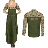 Personalized Ukraine Vyshyvanka Motif Couples Matching Summer Maxi Dress and Long Sleeve Button Shirt Ukrainian Military Style - Wonder Print Shop