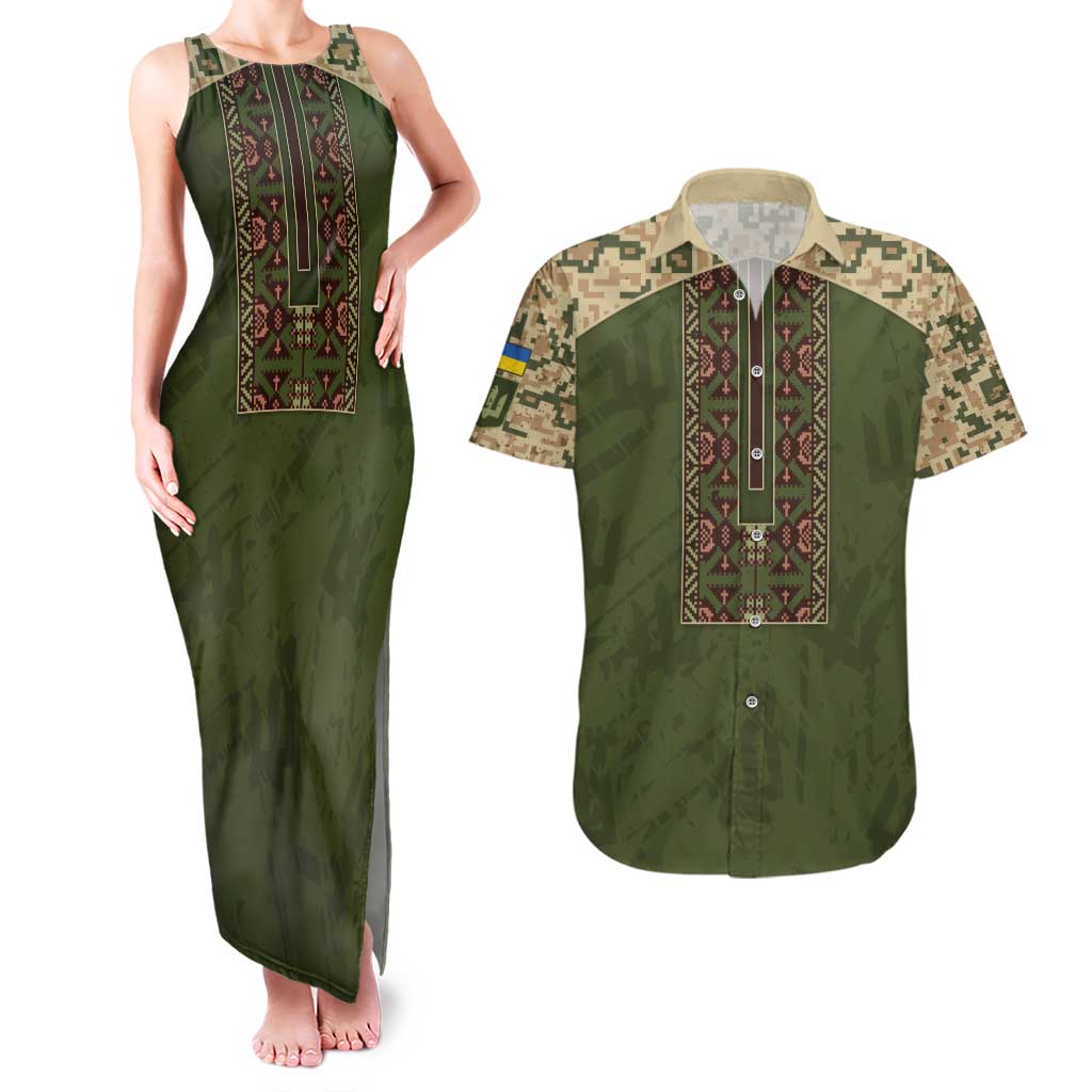 Personalized Ukraine Vyshyvanka Motif Couples Matching Tank Maxi Dress and Hawaiian Shirt Ukrainian Military Style - Wonder Print Shop