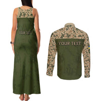 Personalized Ukraine Vyshyvanka Motif Couples Matching Tank Maxi Dress and Long Sleeve Button Shirt Ukrainian Military Style - Wonder Print Shop