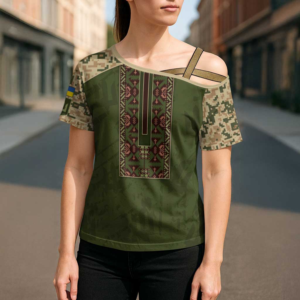 Personalized Ukraine Vyshyvanka Motif Cross Shoulder Shirt Ukrainian Military Style - Wonder Print Shop