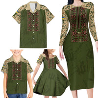 Personalized Ukraine Vyshyvanka Motif Family Matching Long Sleeve Bodycon Dress and Hawaiian Shirt Ukrainian Military Style - Wonder Print Shop