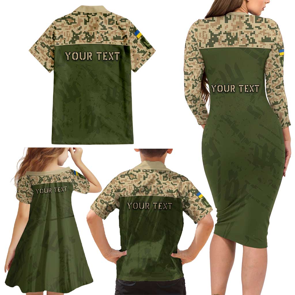 Personalized Ukraine Vyshyvanka Motif Family Matching Long Sleeve Bodycon Dress and Hawaiian Shirt Ukrainian Military Style - Wonder Print Shop