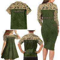 Personalized Ukraine Vyshyvanka Motif Family Matching Long Sleeve Bodycon Dress and Hawaiian Shirt Ukrainian Military Style - Wonder Print Shop