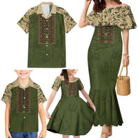Personalized Ukraine Vyshyvanka Motif Family Matching Mermaid Dress and Hawaiian Shirt Ukrainian Military Style - Wonder Print Shop