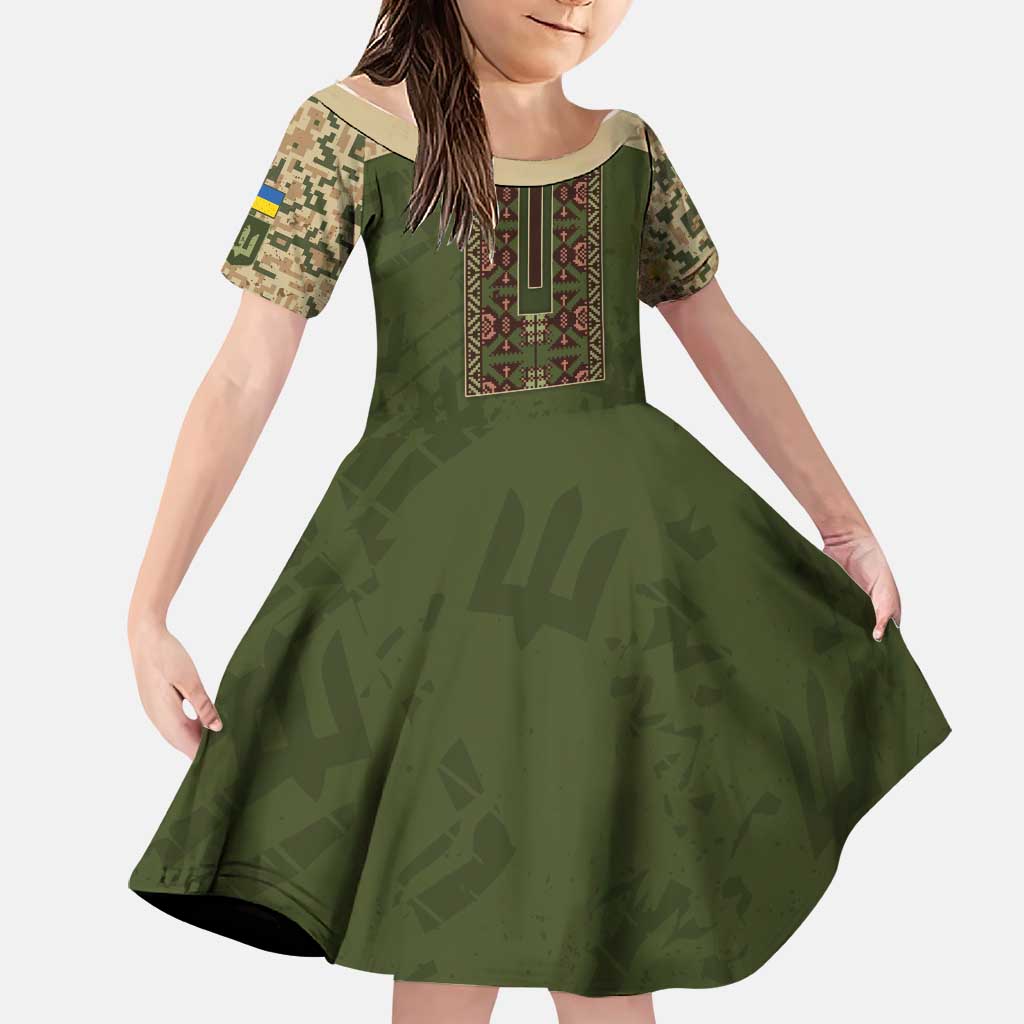 Personalized Ukraine Vyshyvanka Motif Family Matching Off The Shoulder Long Sleeve Dress and Hawaiian Shirt Ukrainian Military Style - Wonder Print Shop