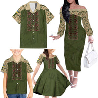 Personalized Ukraine Vyshyvanka Motif Family Matching Off The Shoulder Long Sleeve Dress and Hawaiian Shirt Ukrainian Military Style - Wonder Print Shop